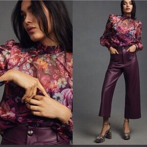 Anthropologie Floral Organza Bow-Back Blouze Size M NWT Victorian Romantic Style